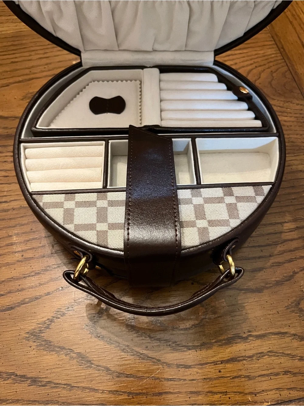 Bey-Berk Brown Leather Checkered Jewelry Box & Valet Tray Set